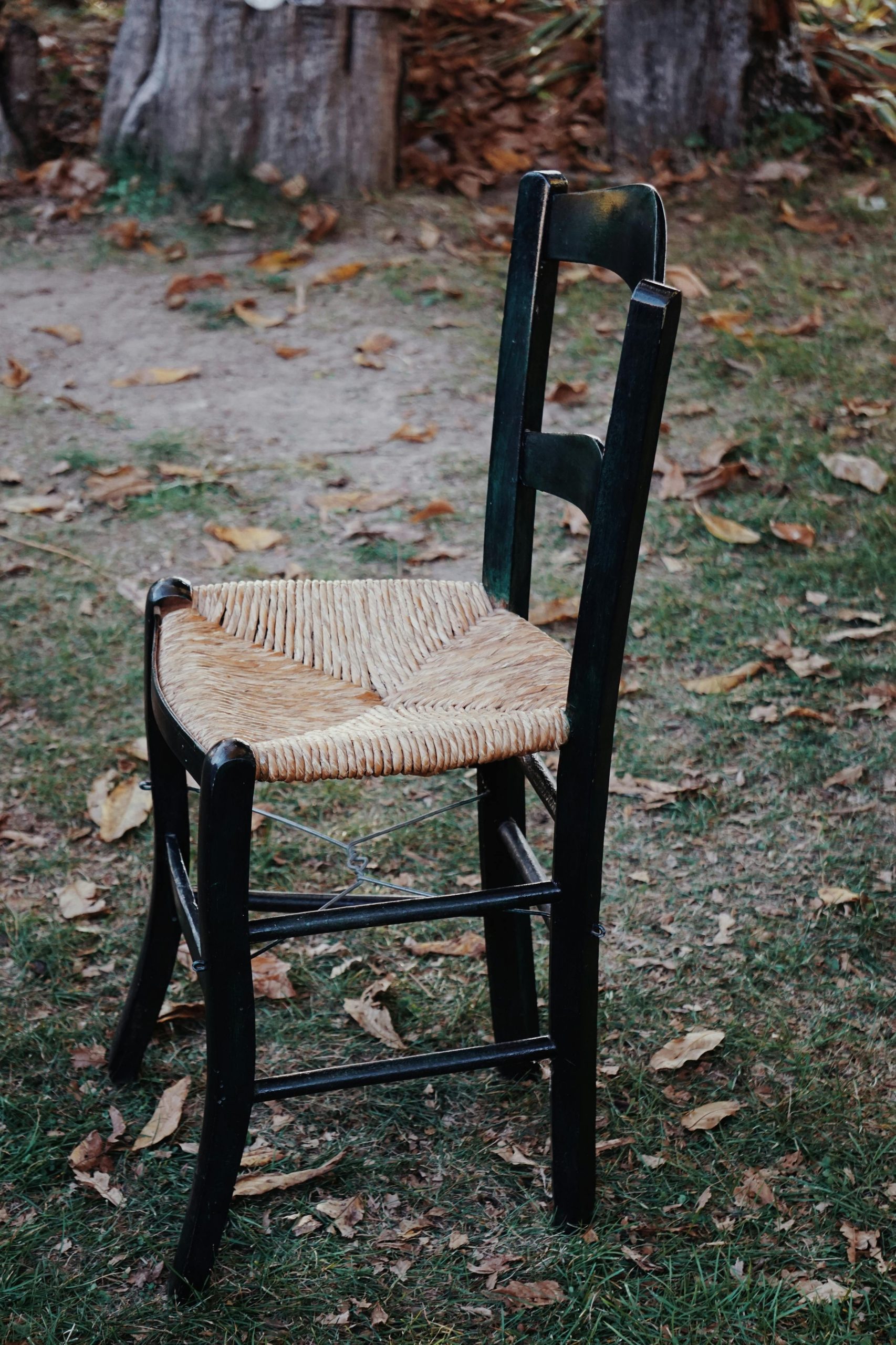 Charming vintage wooden chair set in an outdoor setting in Trikala, Greece.
